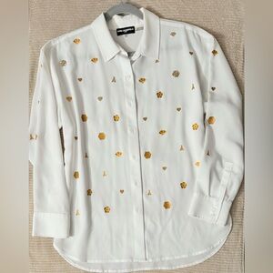 Karl Lagerfeld White and Gold Button Down Shirt